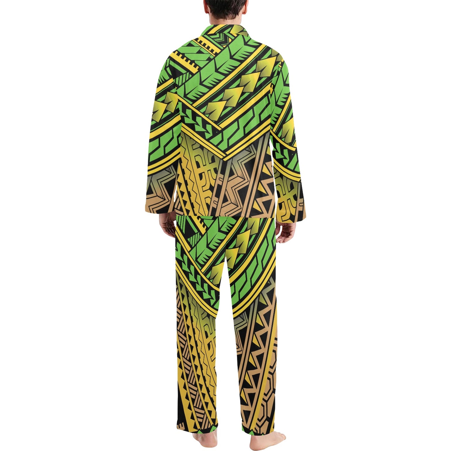 Polynesian Tribal Color Men's Long Pajama Set