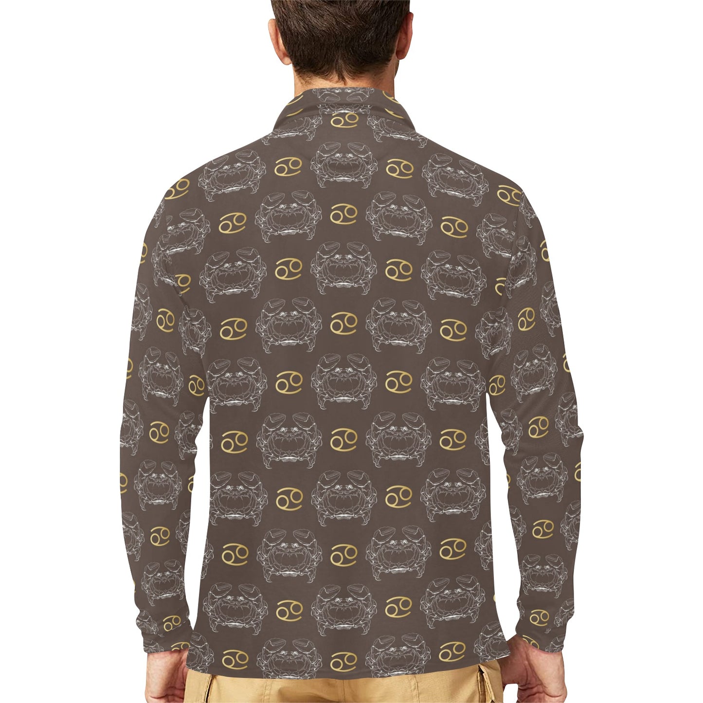 Cancer Zodiac Pattern Print Design 01 Long Sleeve Polo Shirt For Men's