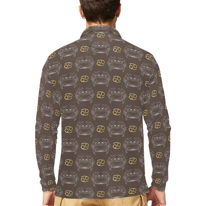 Cancer Zodiac Pattern Print Design 01 Long Sleeve Polo Shirt For Men's