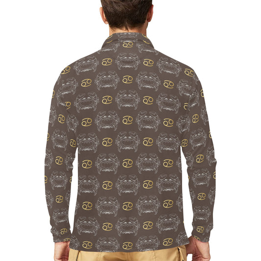 Cancer Zodiac Pattern Print Design 01 Long Sleeve Polo Shirt For Men's
