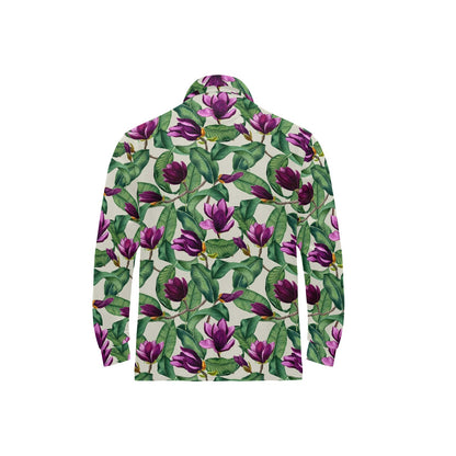 Magnolia Pattern Print Design MAG07 Long Sleeve Polo Shirt For Men's