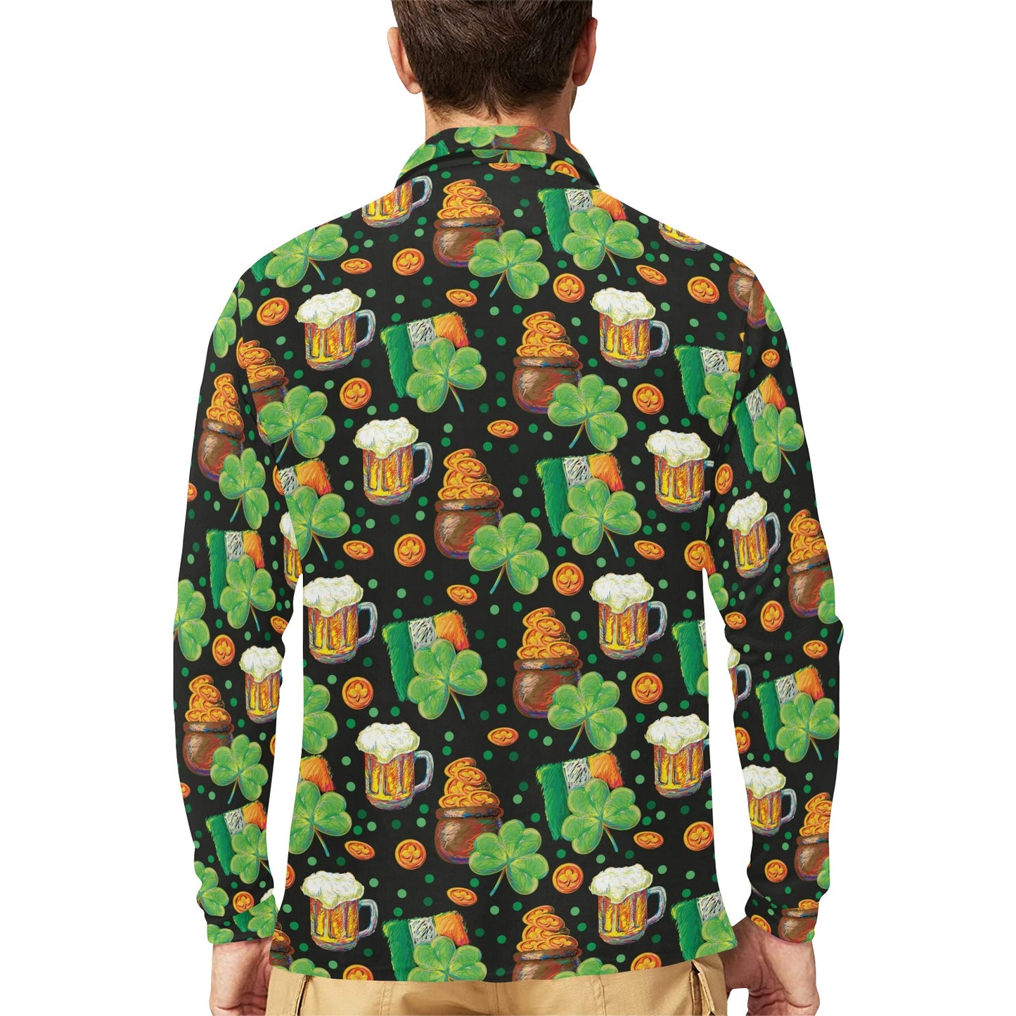 St Patricks Day Print Design LKS303 Long Sleeve Polo Shirt For Men's
