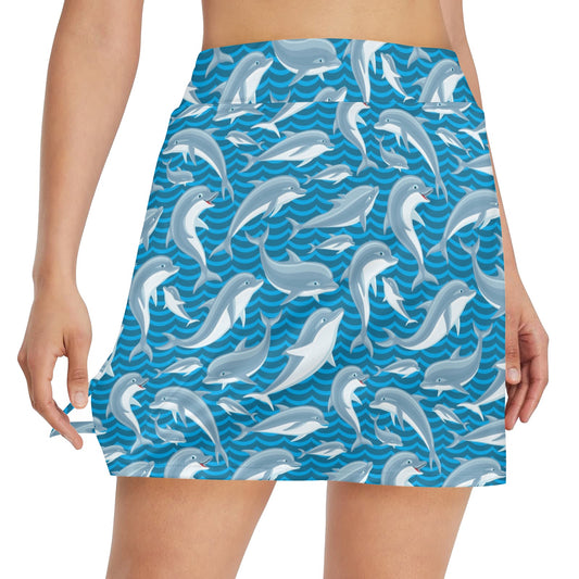 Dolphin Cute Print Pattern 17" Golf & Pickleball Skort with Pockets
