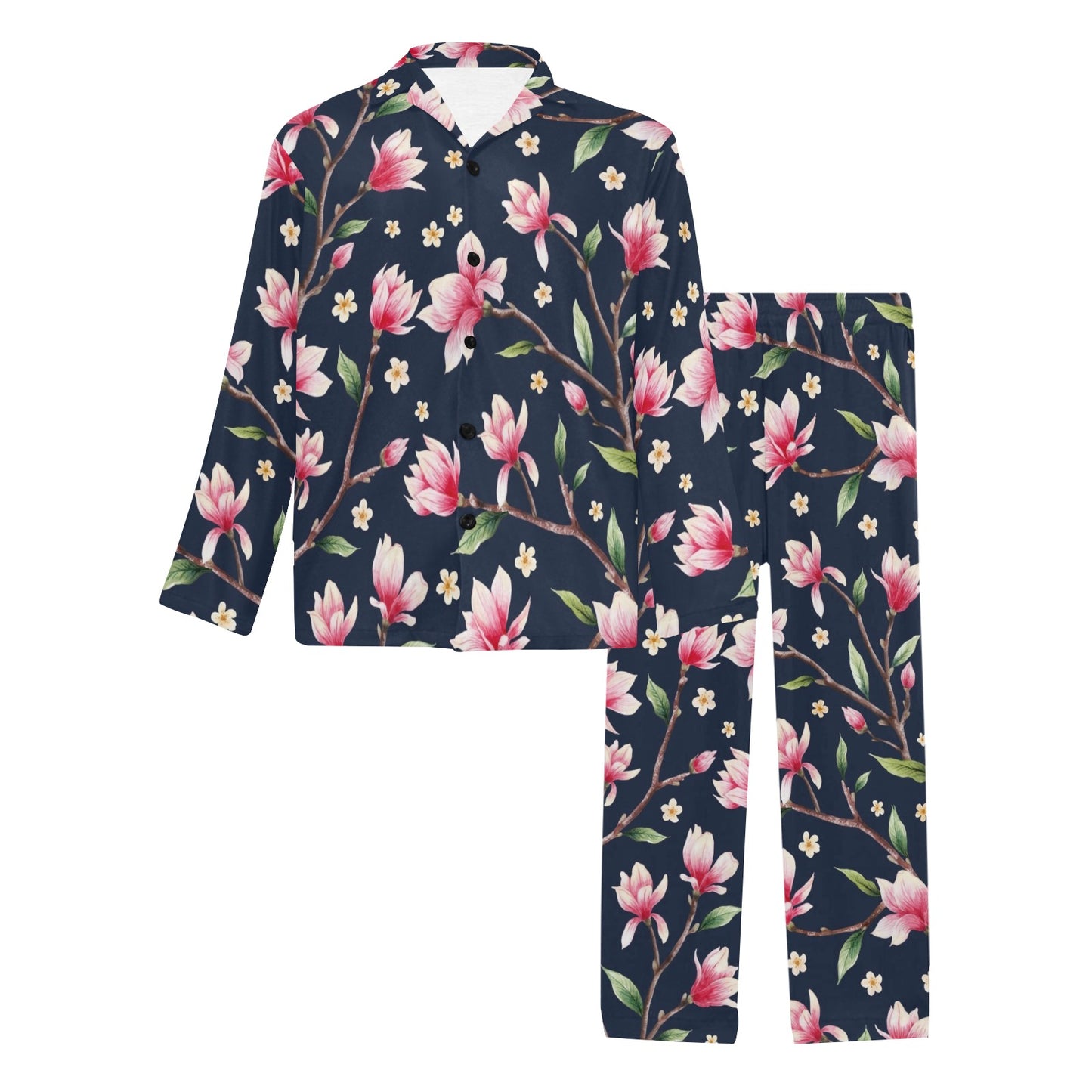 Magnolia Pattern Print Design MAG09 Men's Long Pajama Set