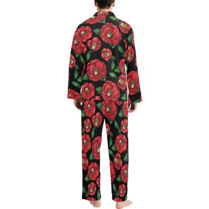 Camellia Pattern Print Design CM07 Men's Long Pajama Set