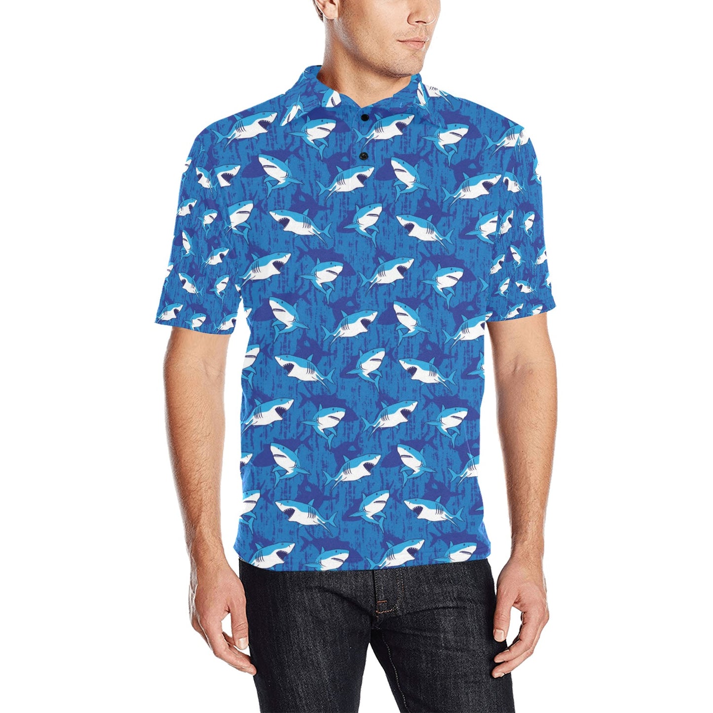 Shark Print Design LKS308 Men Polo Shirt