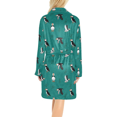 Puffin Pattern Print Design A02 Women's Fleece Robe