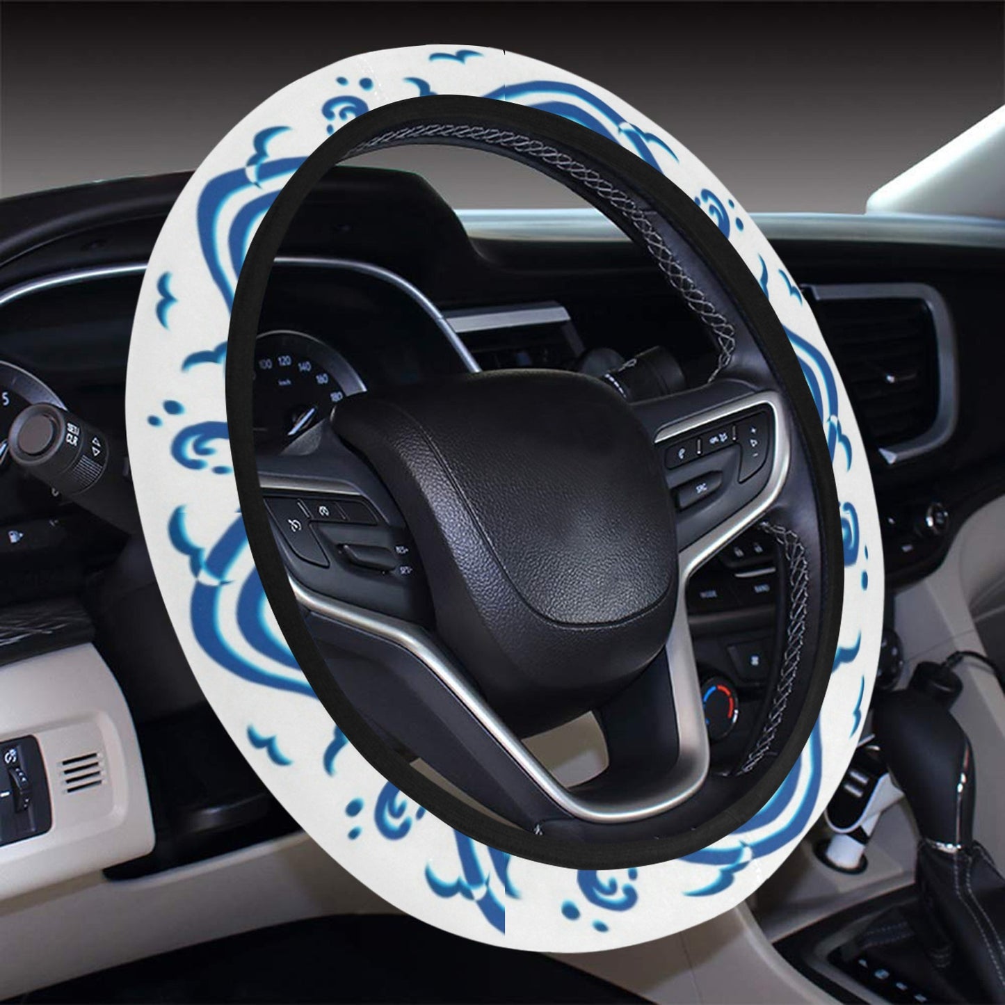 Wave Print Design LKS303 Steering Wheel Cover with Elastic Edge