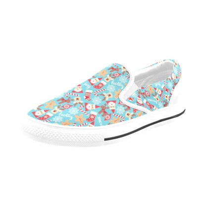 Santa Christmas Themed Print Design LKS306 White Slip Ons Canvas Women's Shoes