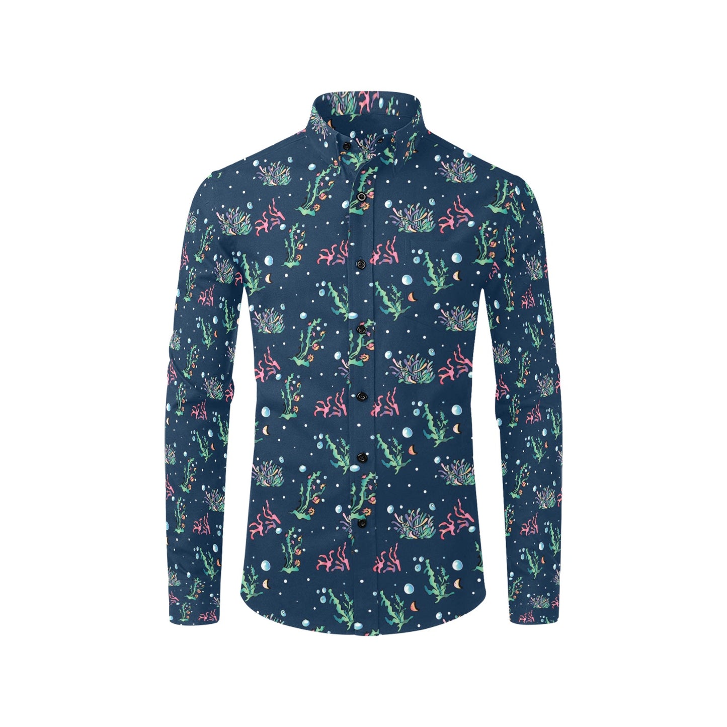 Seaweed Print Design LKS306 Men's Long Sleeve Dress Shirt