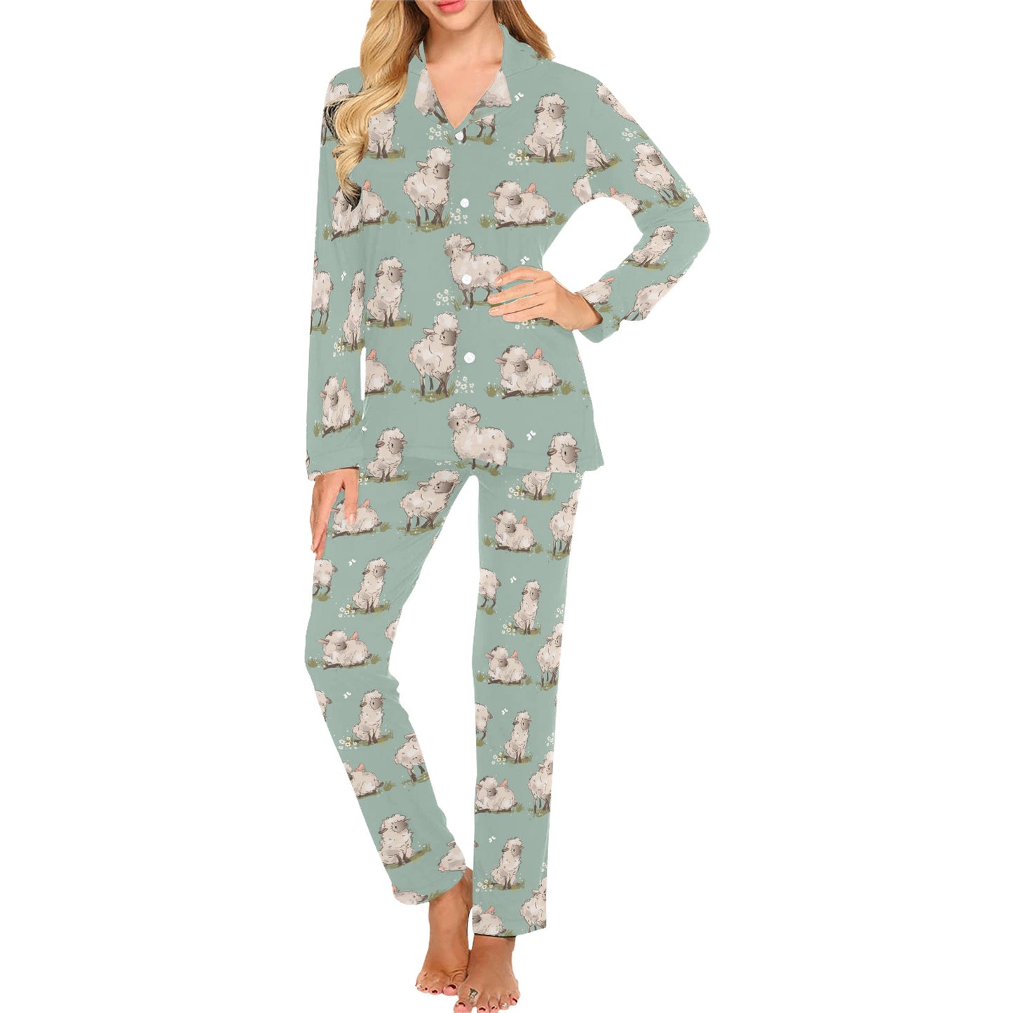 Sheep Print Design LKS405 Women's Long Pajama Set