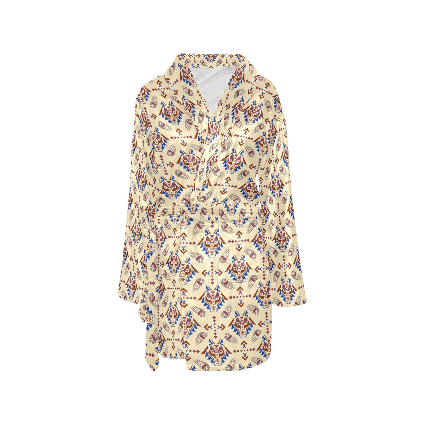 Aztec Wolf Pattern Print Design 03 Women's Fleece Robe