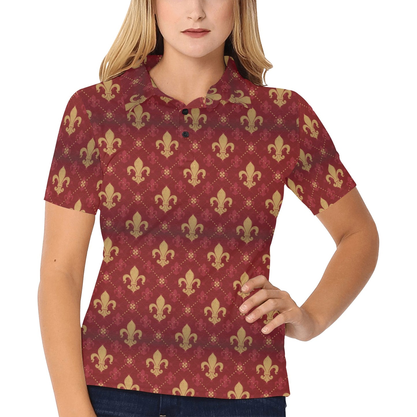 Fleur De Lis Print Design LKS401 Women's Polo Shirt