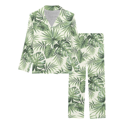 Palm Leaf Pattern Print Design A02 Women's Long Pajama Set