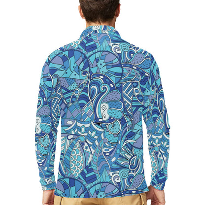 Funky Retro Pattern Print Design A02 Long Sleeve Polo Shirt For Men's