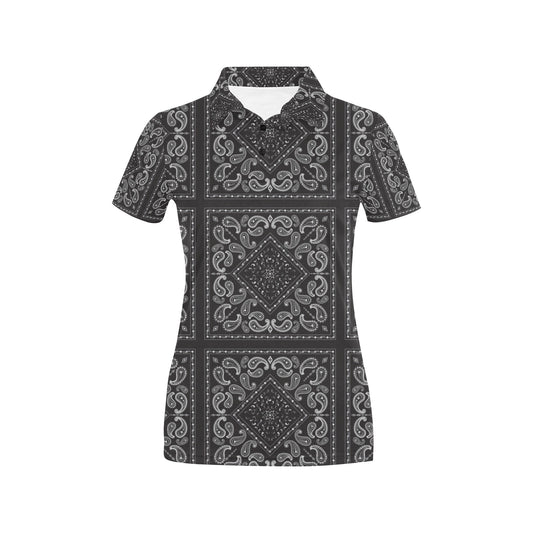 Bandana Black White Print Design LKS302 Women's Polo Shirt