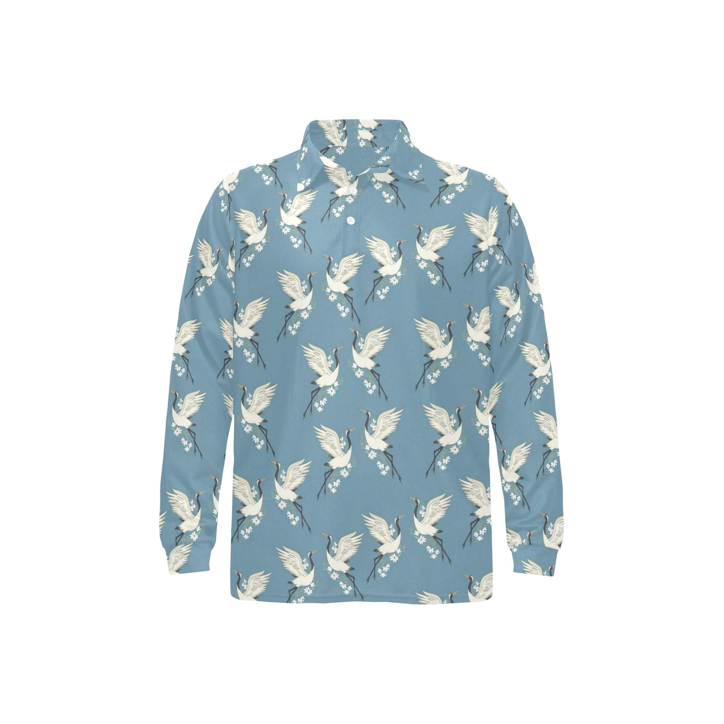 Crane Pattern Print Design 05 Long Sleeve Polo Shirt For Men's