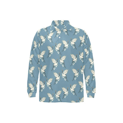Crane Pattern Print Design 05 Long Sleeve Polo Shirt For Men's