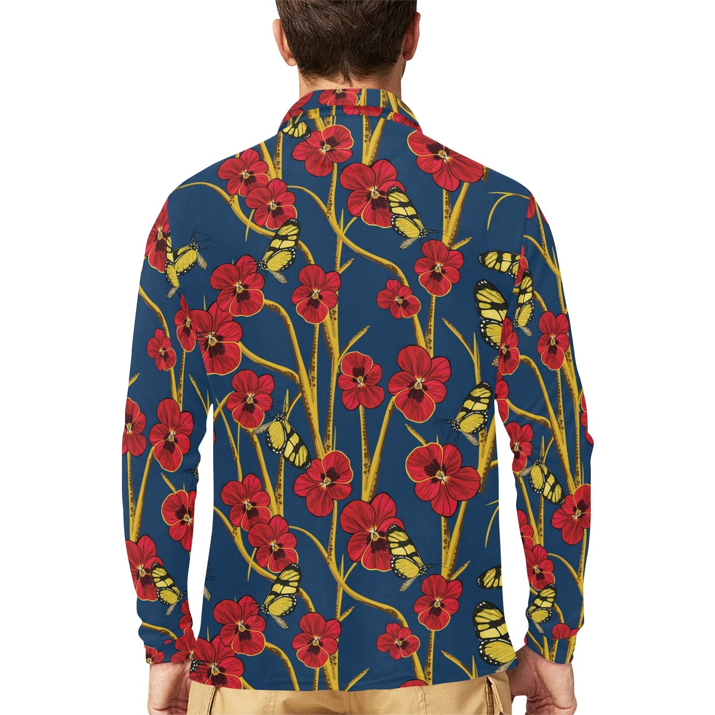 Pansy Pattern Print Design A01 Long Sleeve Polo Shirt For Men's