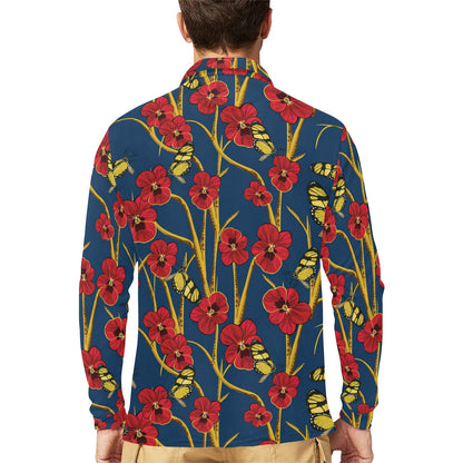 Pansy Pattern Print Design A01 Long Sleeve Polo Shirt For Men's