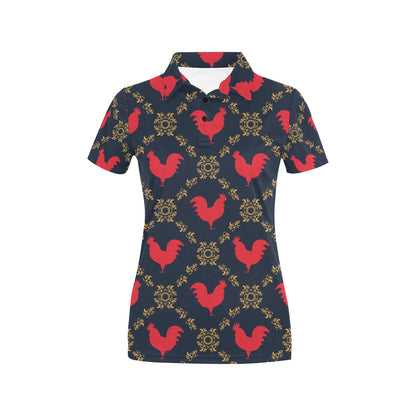 Rooster Pattern Print Design A02 Women's Polo Shirt