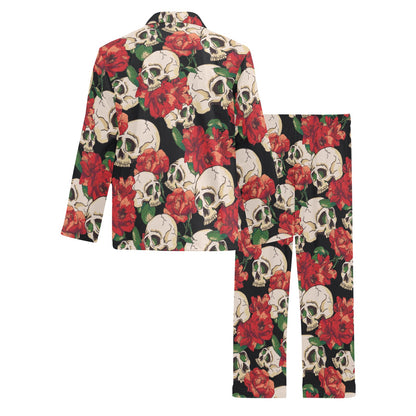 Skull Red Rose Men's Long Pajama Set