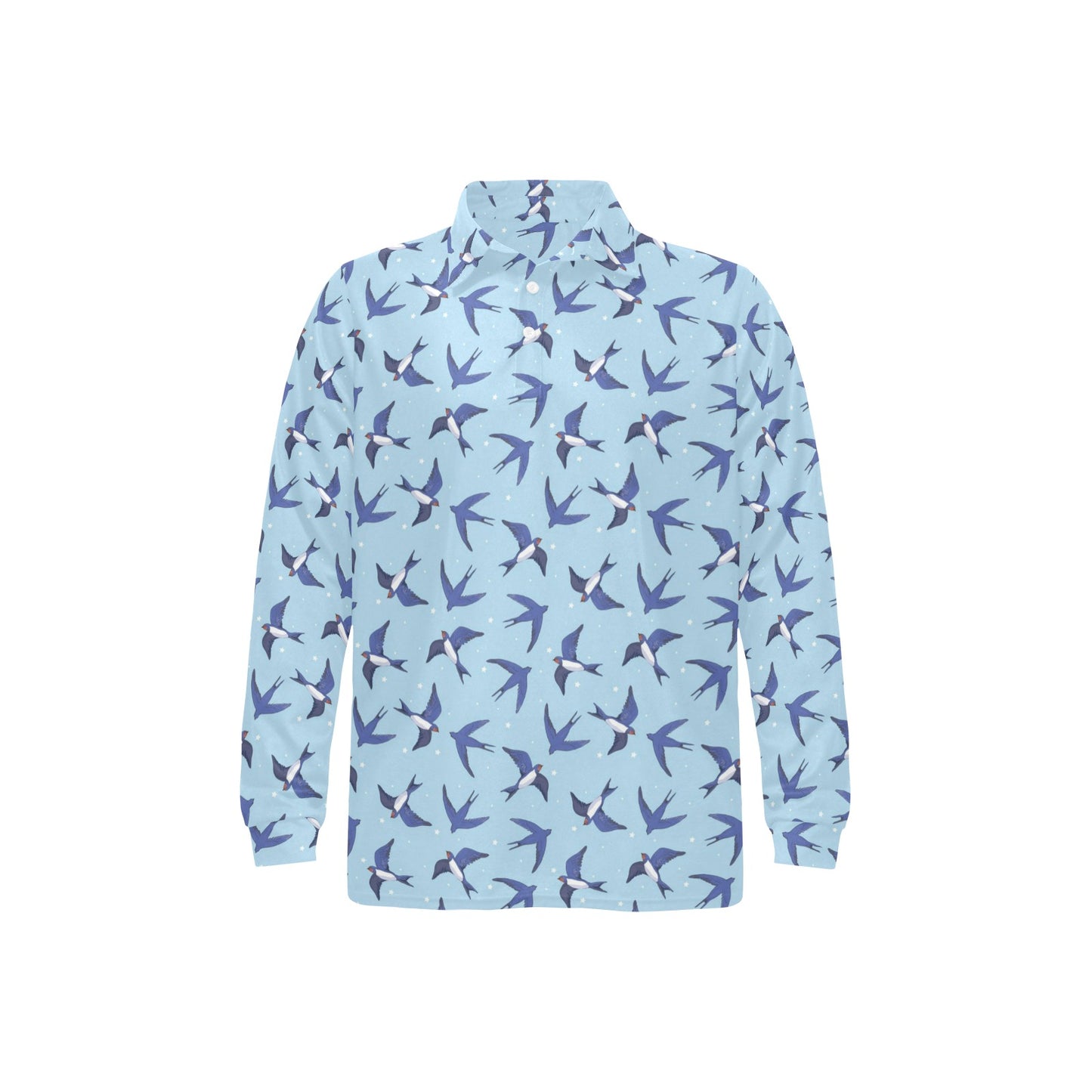 Swallow Bird Pattern Print Design 06 Long Sleeve Polo Shirt For Men's