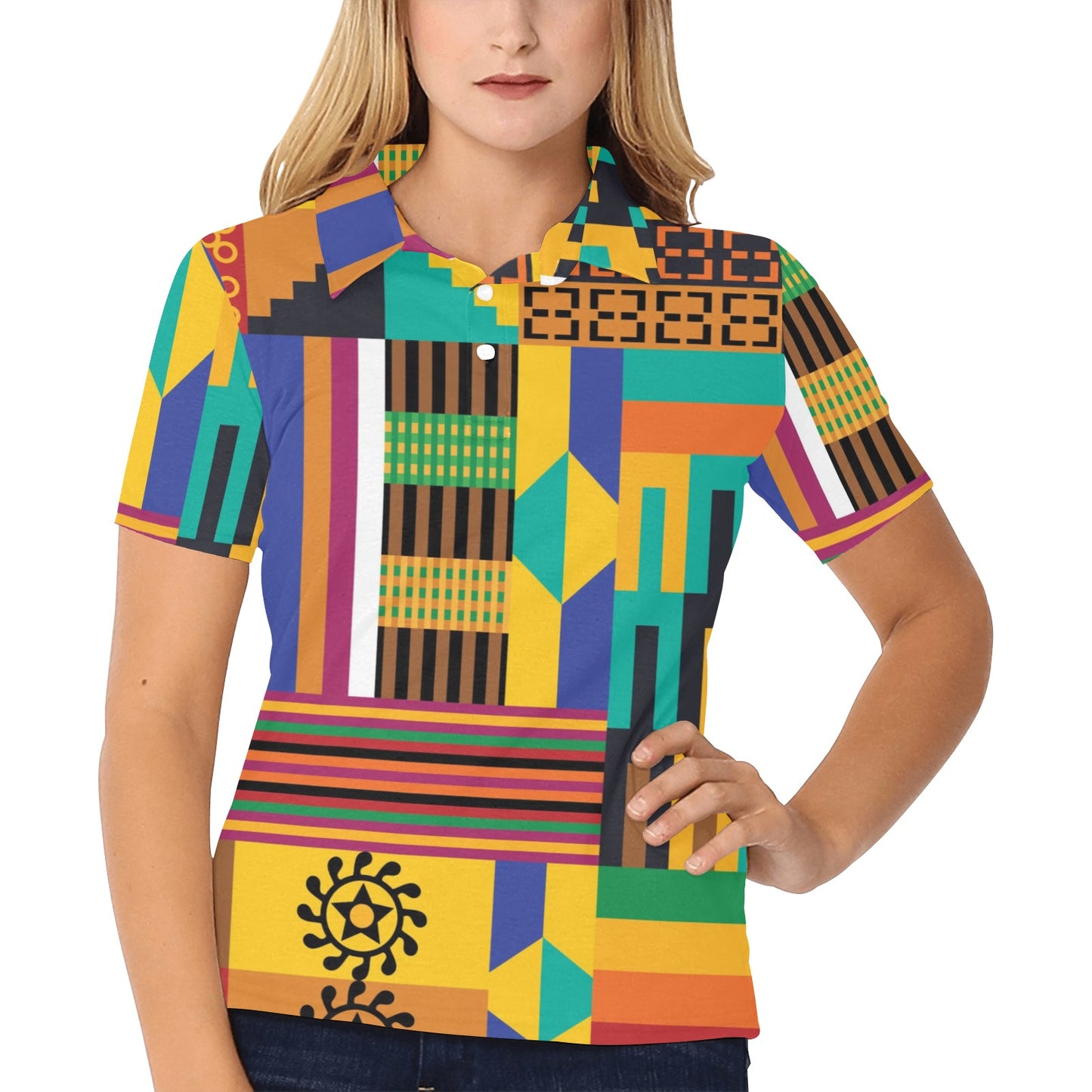 Kente Pattern Print Design 03 Women's Polo Shirt