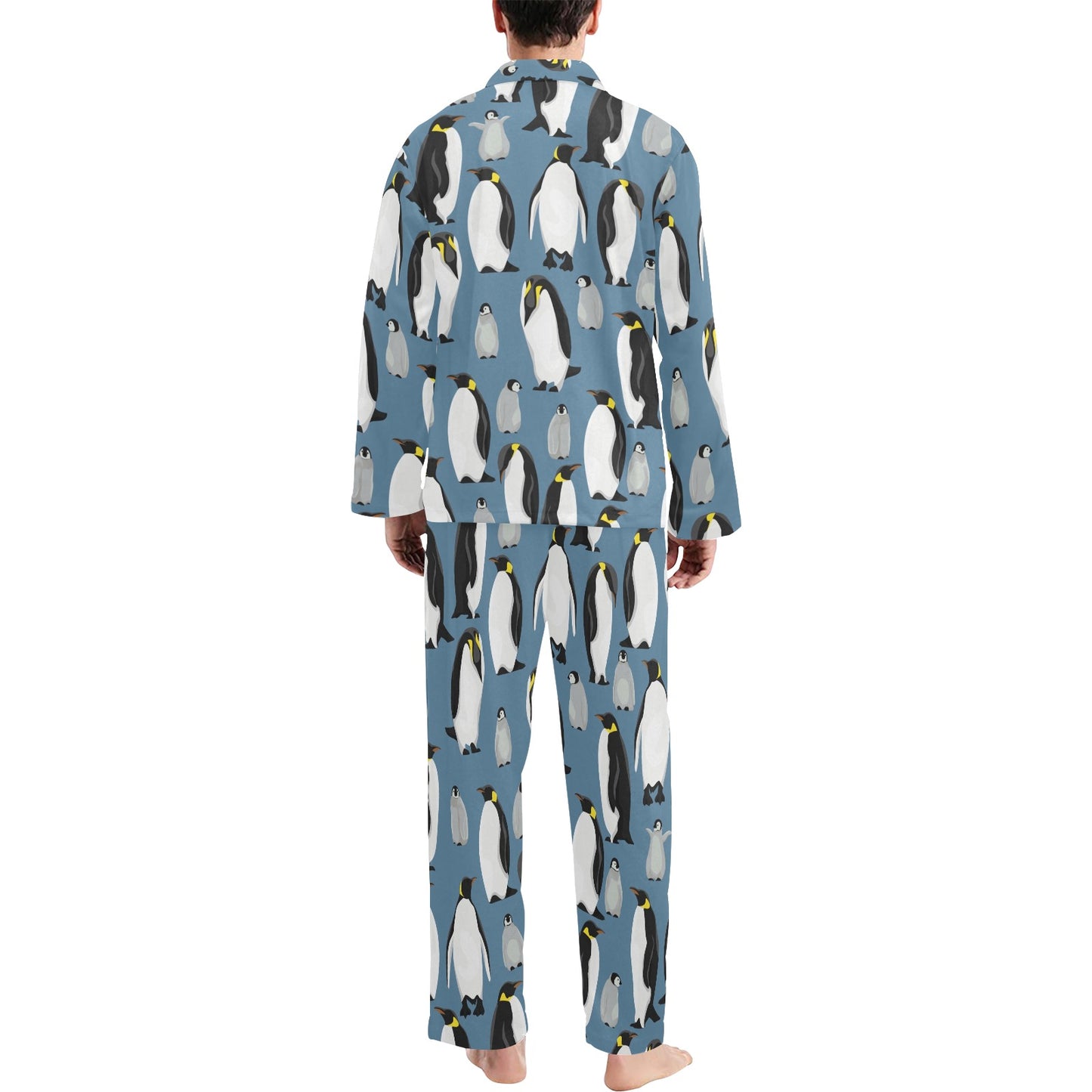 Penguin Pattern Print Design A03 Men's Long Pajama Set
