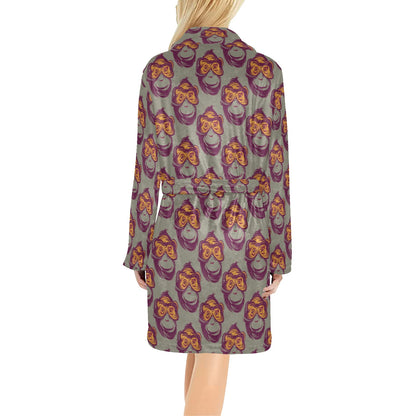 Chimpanzee Pattern Print Design 02 Women's Fleece Robe