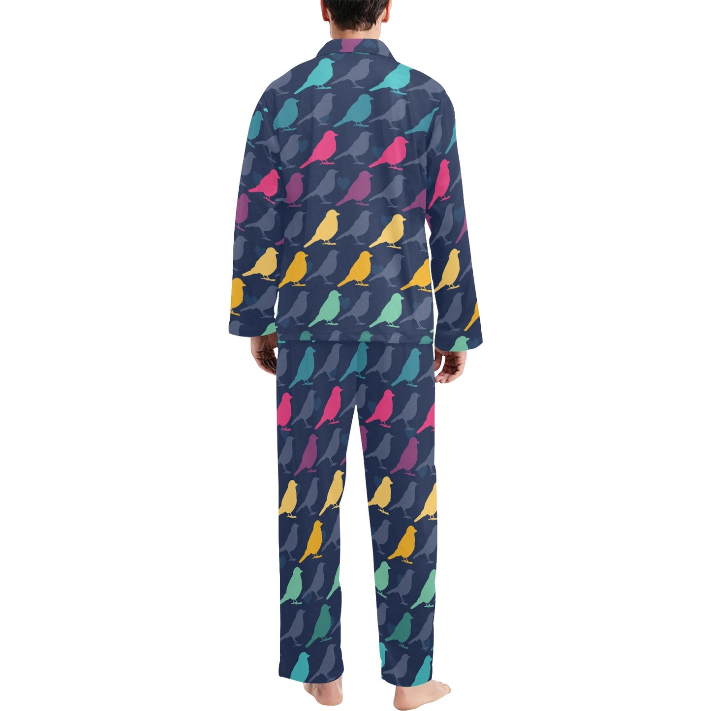 Birds Pattern Print Design 01 Men's Long Pajama Set