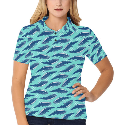 Whale Polka Dot Design Themed Print Women's Polo Shirt