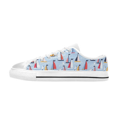 Sailboat Print Design LKS304 Women's White Low Top Shoes