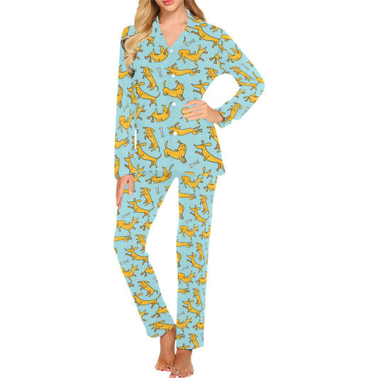 Dachshund Pattern Print Design 08 Women's Long Pajama Set