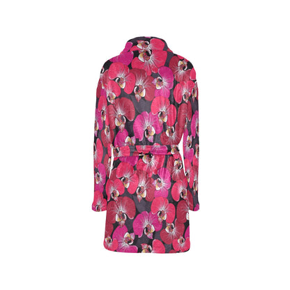 Orchid Red Pattern Print Design OR05 Women's Fleece Robe