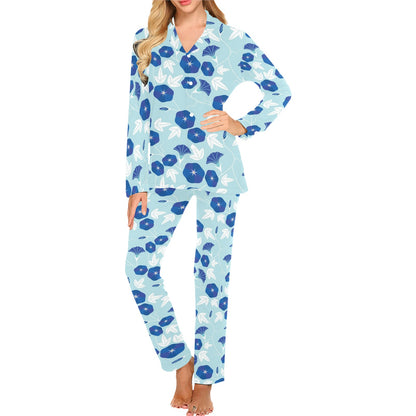 Morning Glory Pattern Print Design MG07 Women's Long Pajama Set