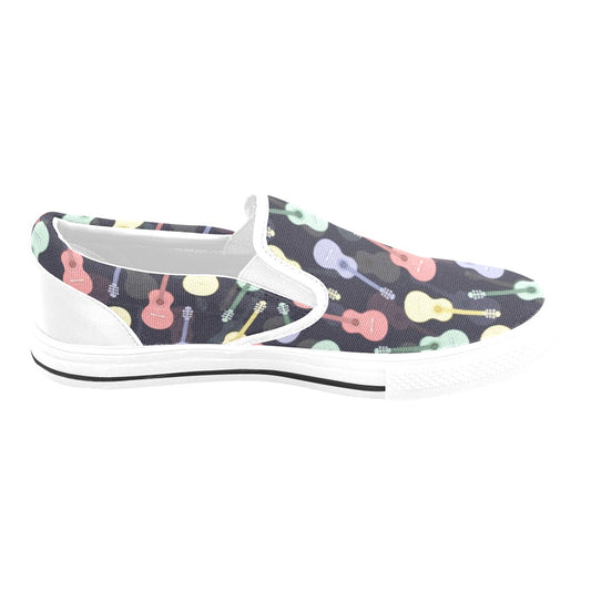 Acoustic Guitar Print Design LKS401 White Slip Ons Canvas Women's Shoes