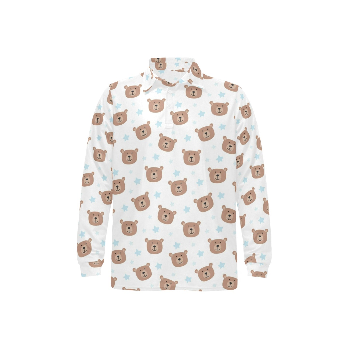Bear Pattern Print Design BE02 Long Sleeve Polo Shirt For Men's