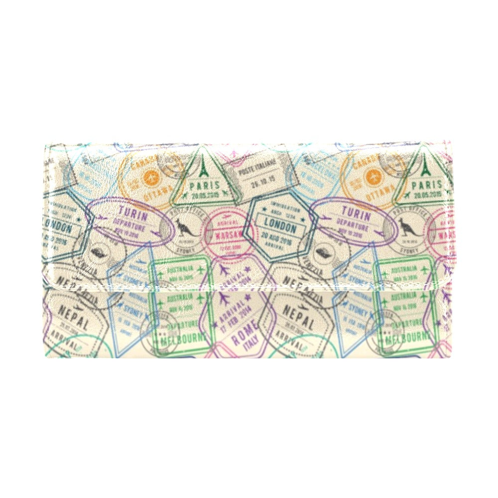 Travel Stamp Print Design LKS303 Women's Trifold Wallet