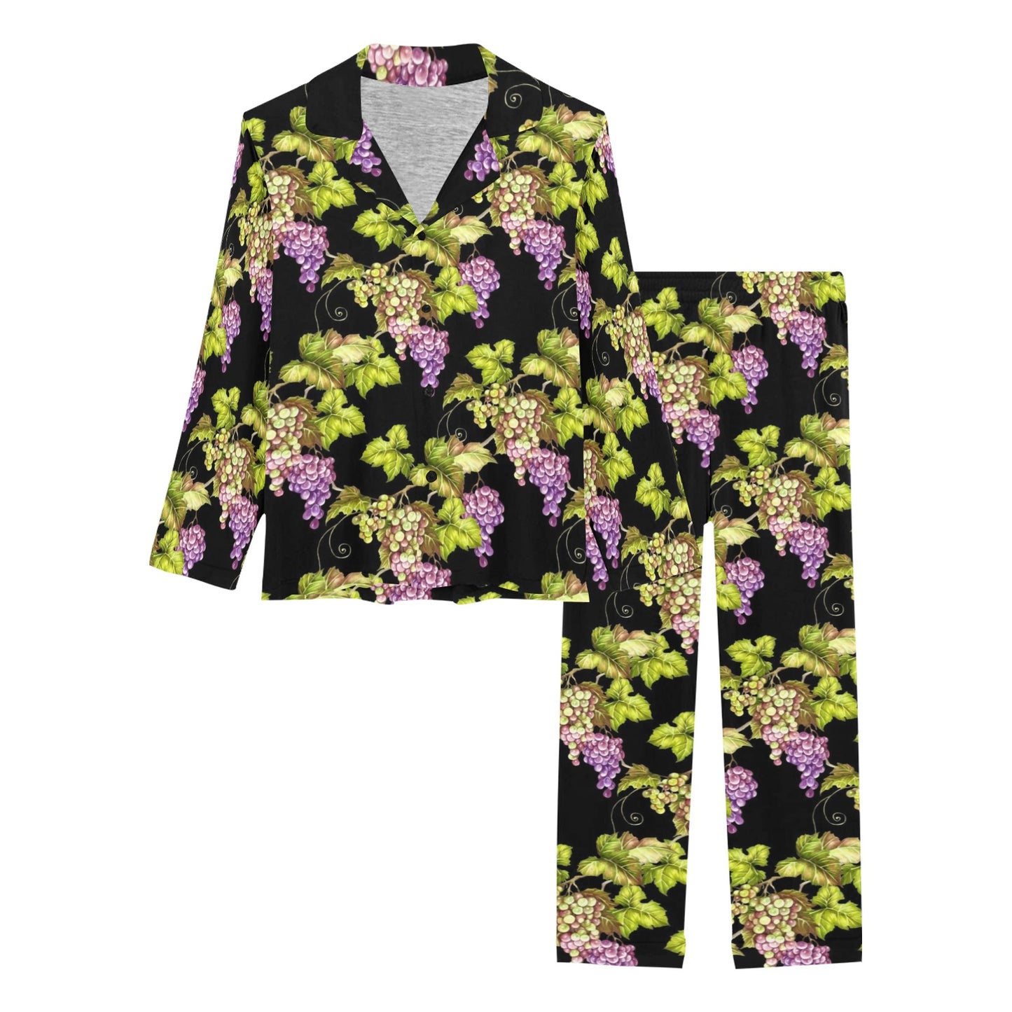 Grape Pattern Print Design GP04 Women's Long Pajama Set