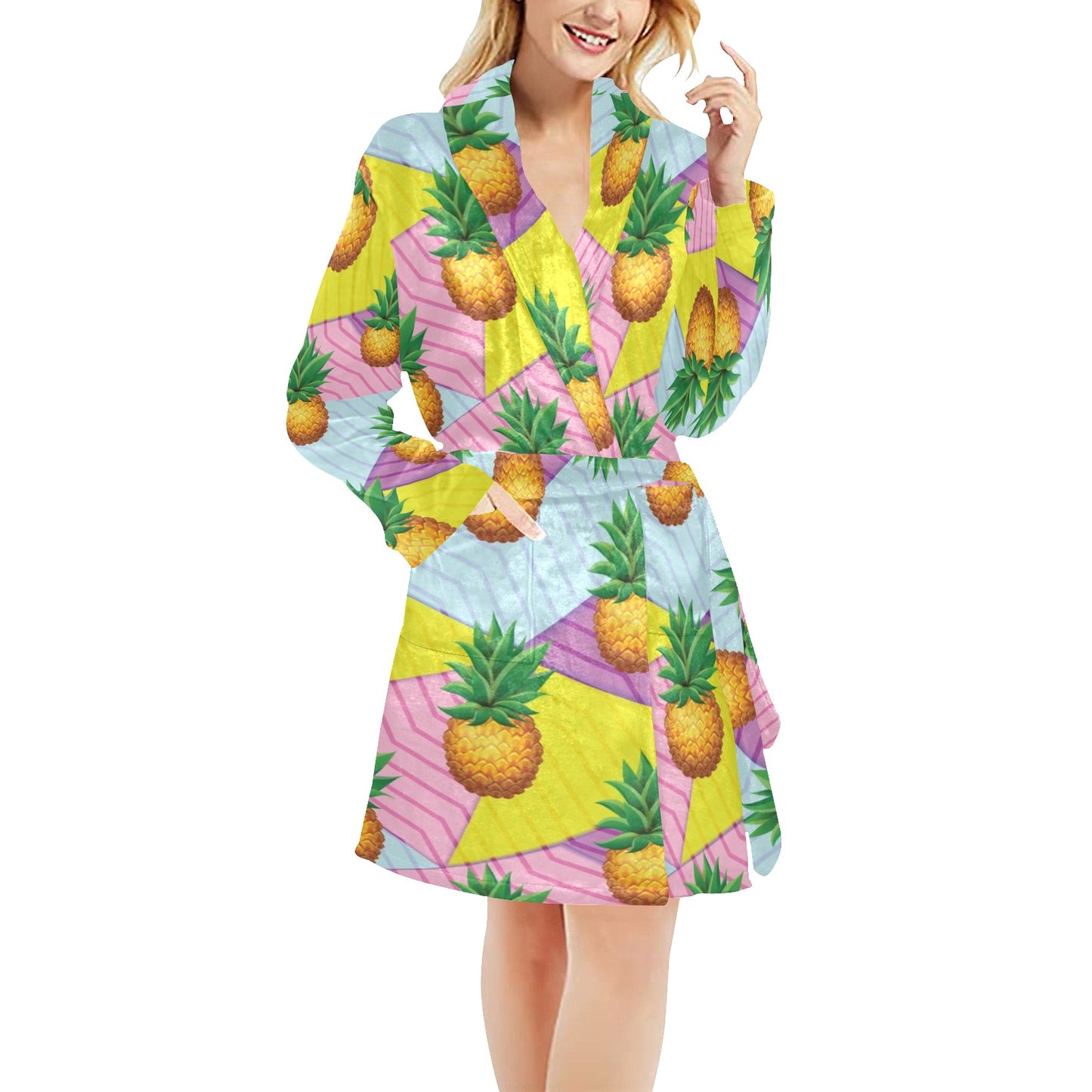 Pineapple Pattern Print Design PP05 Women's Fleece Robe