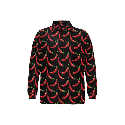 Chilli Pepper Pattern Print Design 01 Long Sleeve Polo Shirt For Men's