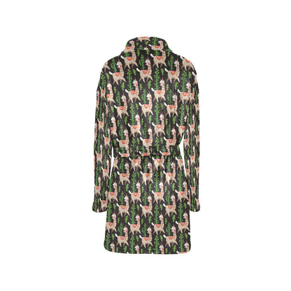Alpaca Cactus Design Themed Print Women's Fleece Robe