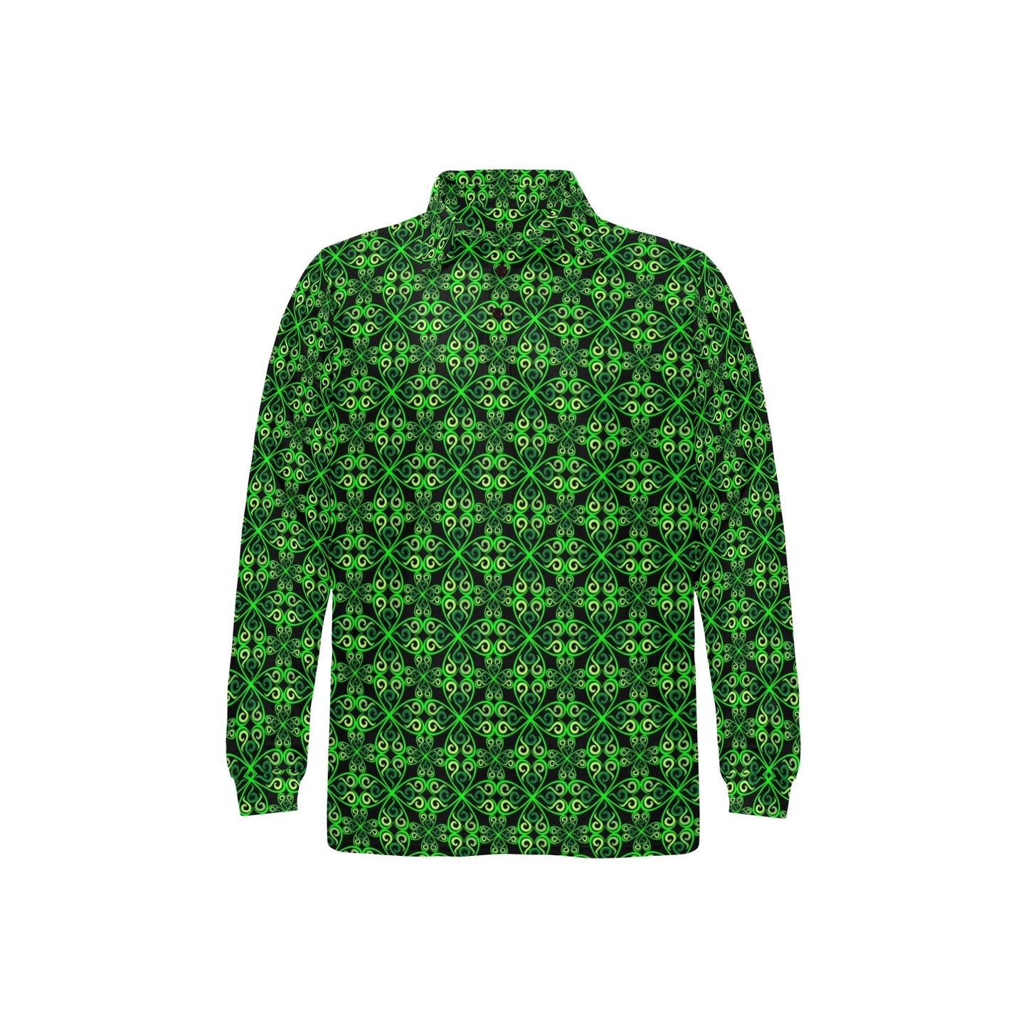 Celtic Green Neon Design Long Sleeve Polo Shirt For Men's