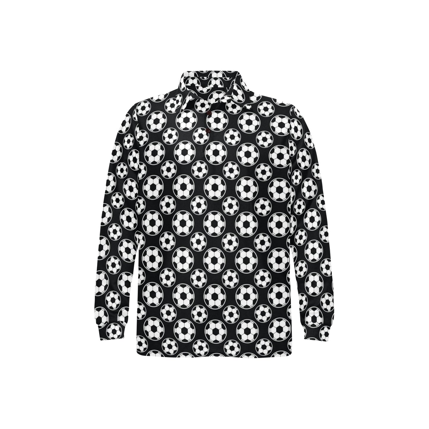 Soccer Ball Black Print Pattern Long Sleeve Polo Shirt For Men's