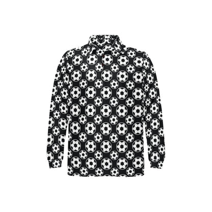 Soccer Ball Black Print Pattern Long Sleeve Polo Shirt For Men's