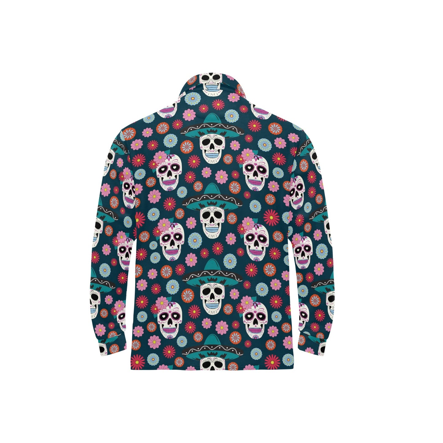 Sugar Skull Print Design LKS308 Long Sleeve Polo Shirt For Men's