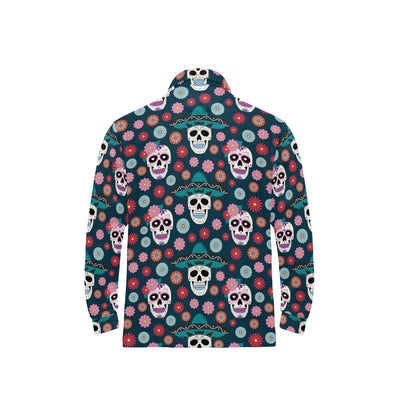 Sugar Skull Print Design LKS308 Long Sleeve Polo Shirt For Men's
