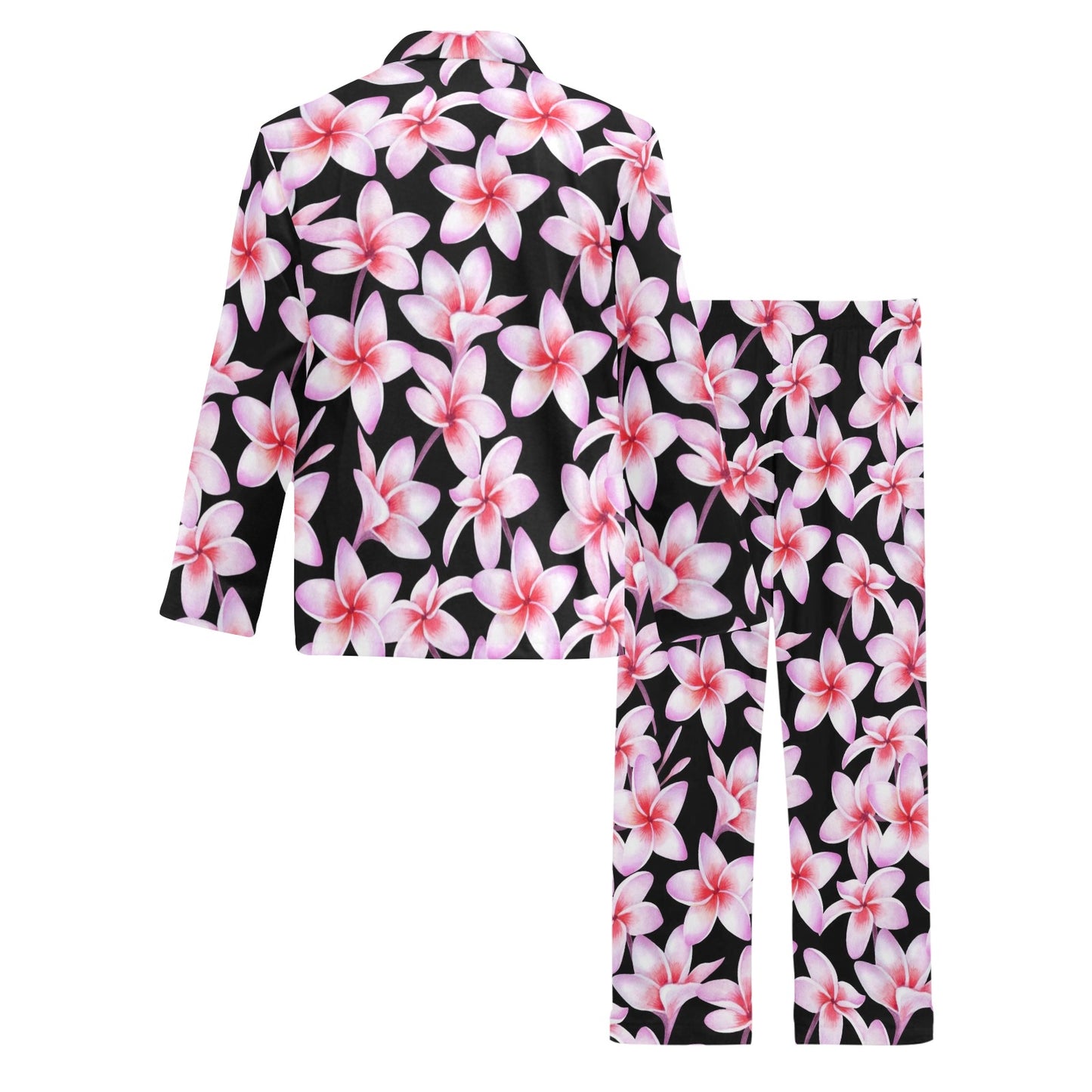 Pink Plumeria Pattern Print Design PM09 Men's Long Pajama Set