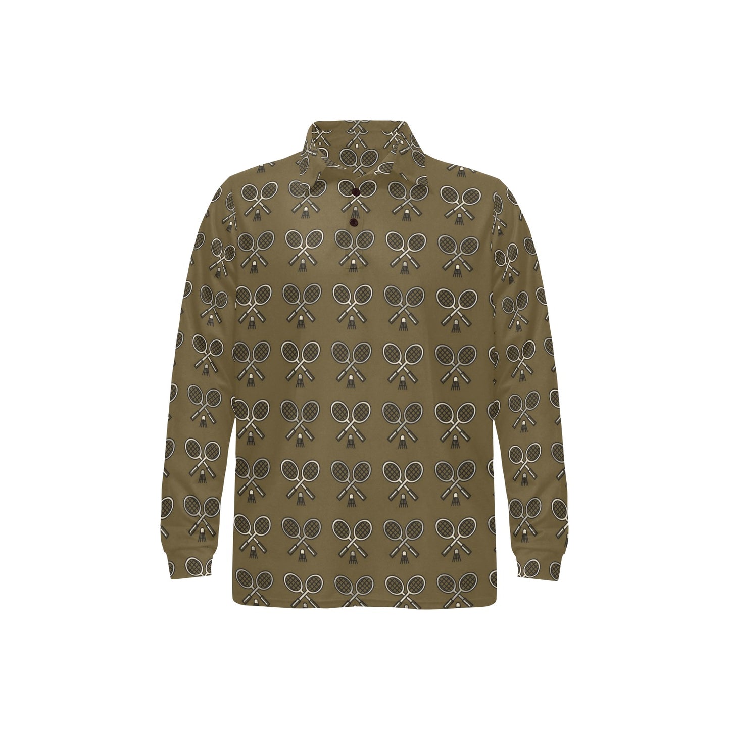 Badminton Pattern Print Design 07 Long Sleeve Polo Shirt For Men's